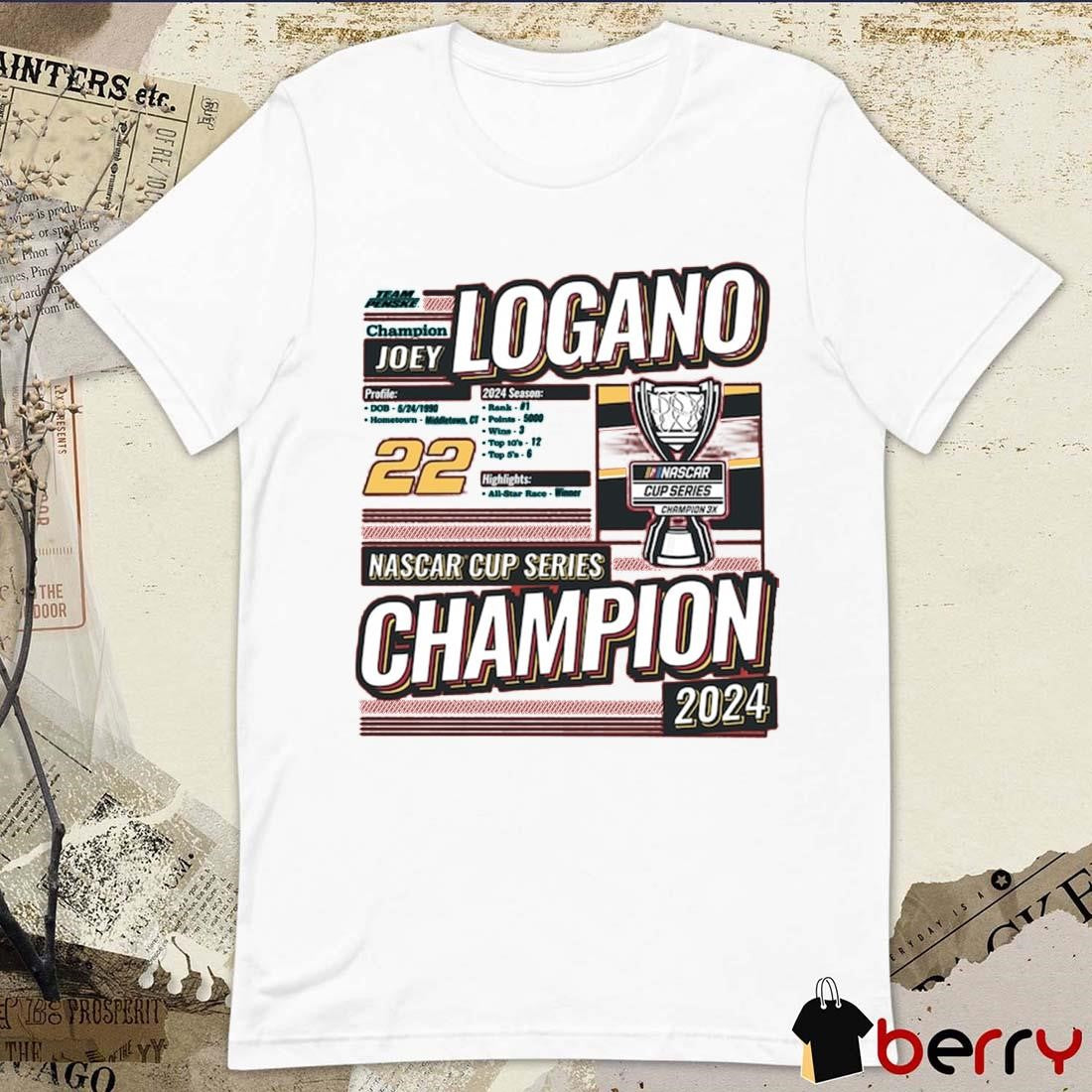 Joey Logano 2024 NASCAR Cup Series Champion 3X Backer Team Penske t-shirt