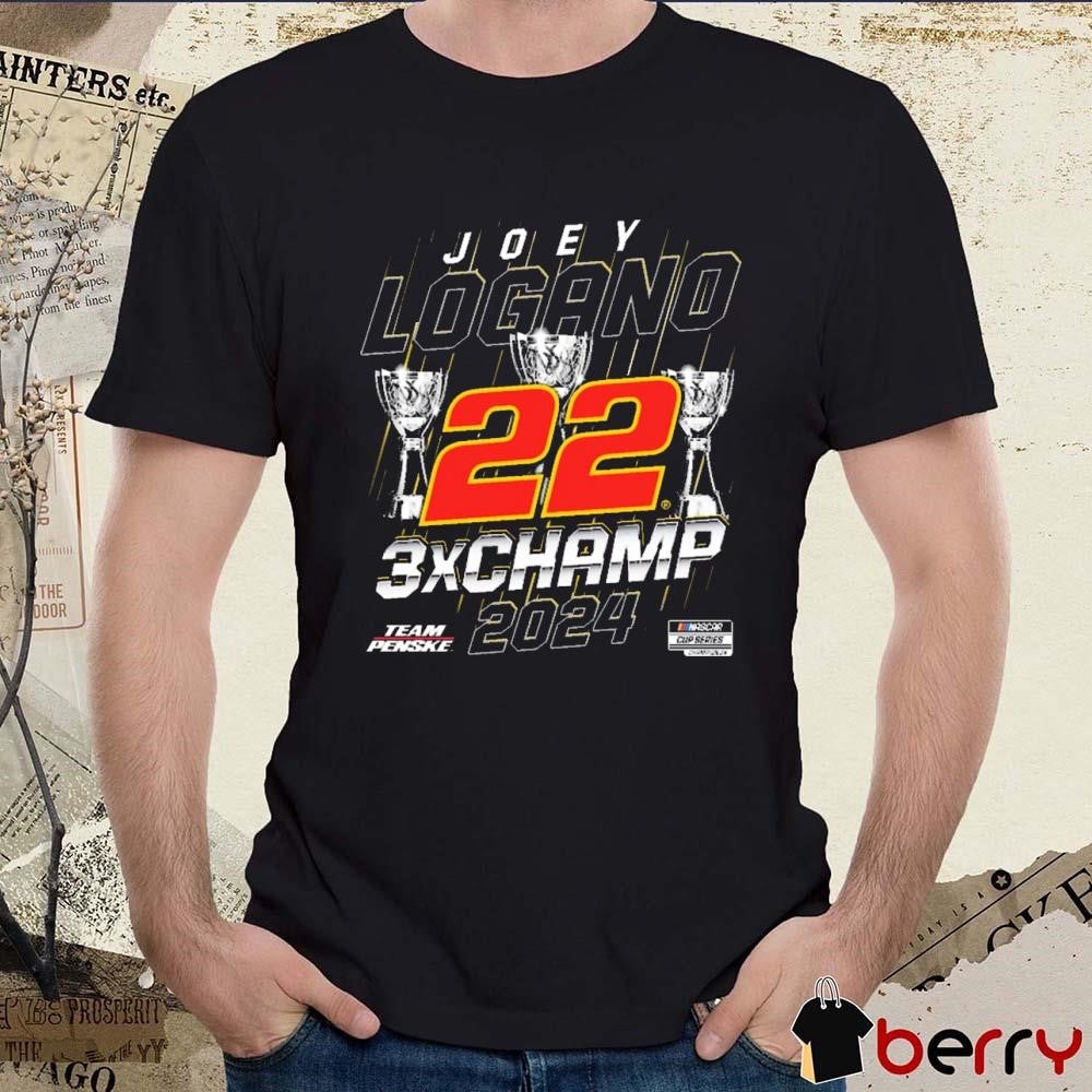 Joey Logano Team Penske Three-Time NASCAR Cup Series Champion 3X Champ Trophy t-shirt