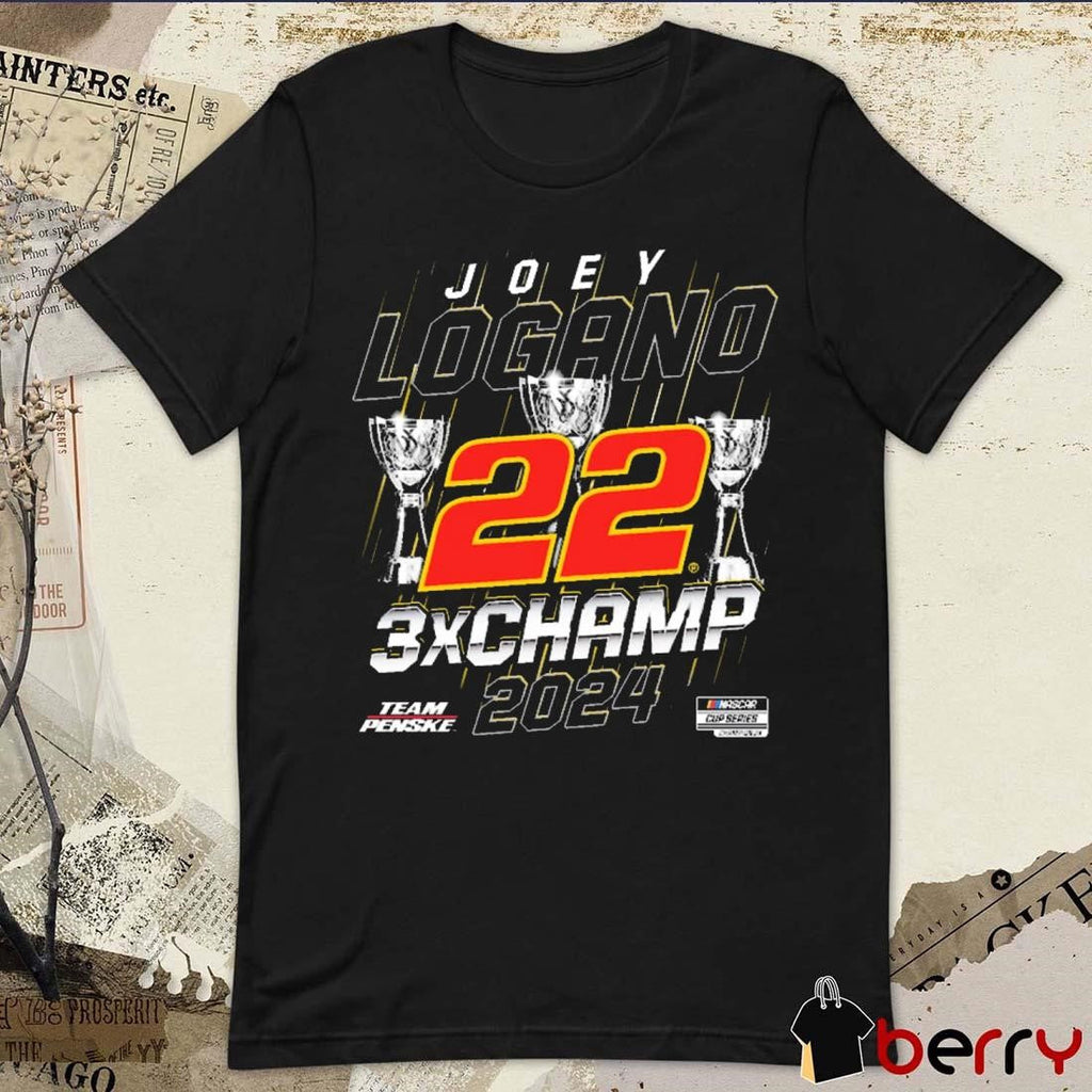 Joey Logano Team Penske Three-Time NASCAR Cup Series Champion 3X Champ Trophy t-shirt