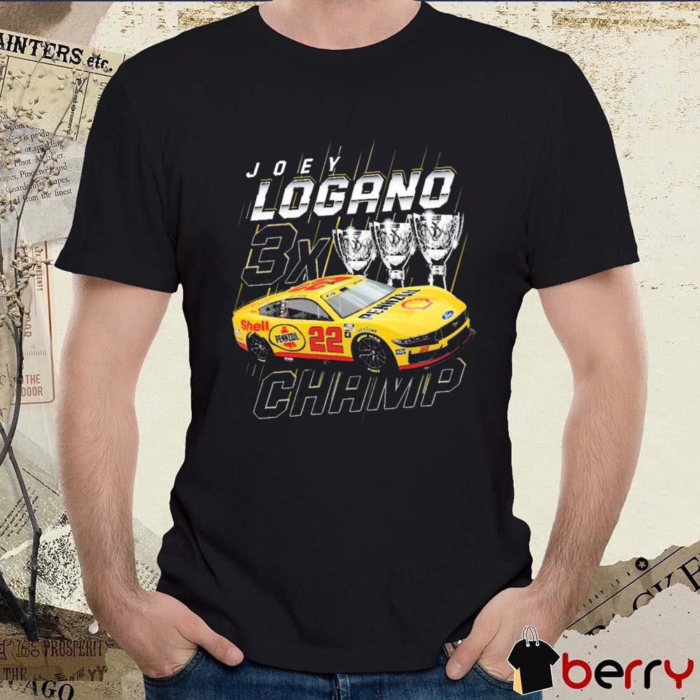 Joey Logano Team Penske Three-Time NASCAR Cup Series Champion 3X Trophy t-shirt