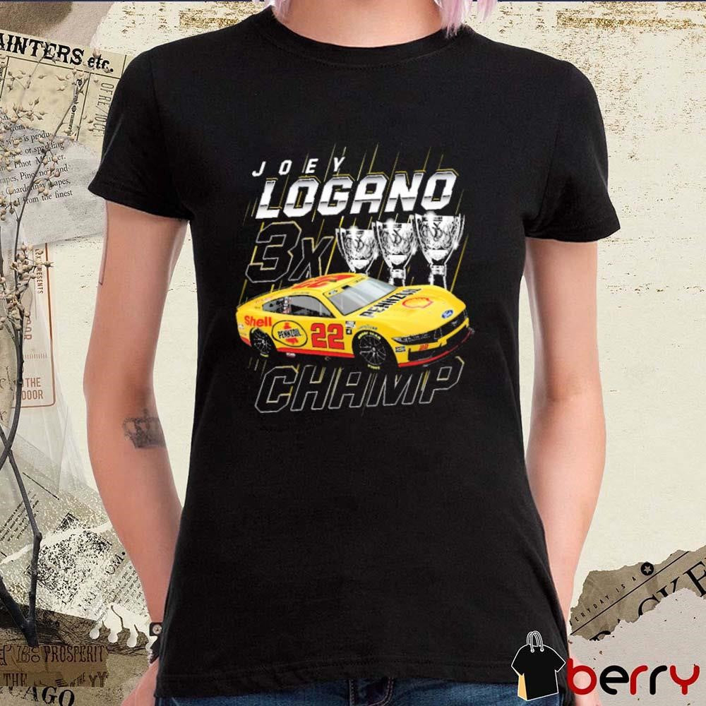 Joey Logano Team Penske Three-Time NASCAR Cup Series Champion 3X Trophy t-shirt