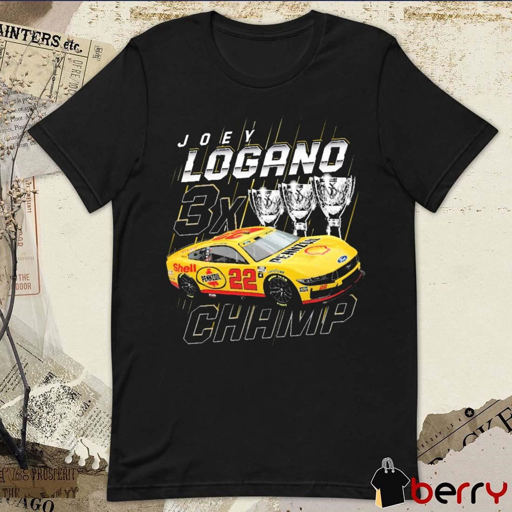 Joey Logano Team Penske Three-Time NASCAR Cup Series Champion 3X Trophy t-shirt