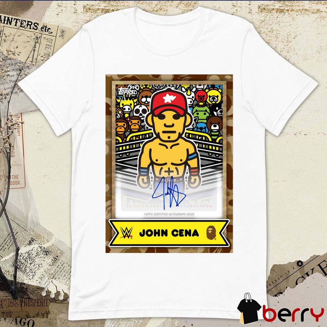 John Cena WWE x BAPE x Topps Certified Autograph Issue Signature t-shirt