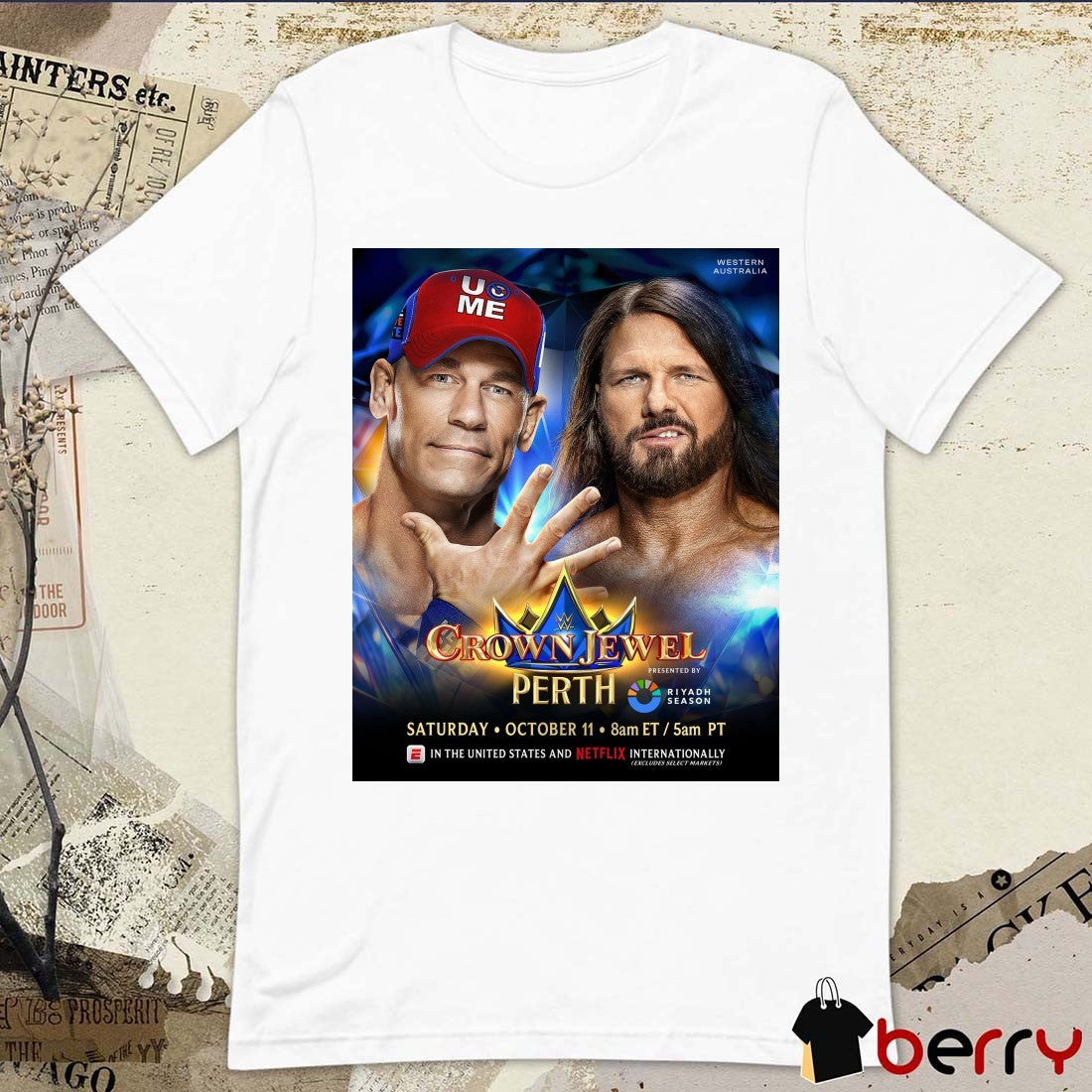 John Cena and AJ Styles WWE Crown Jewel in Perth, Western Australia Saturday, October 11 2025 Poster t-shirt