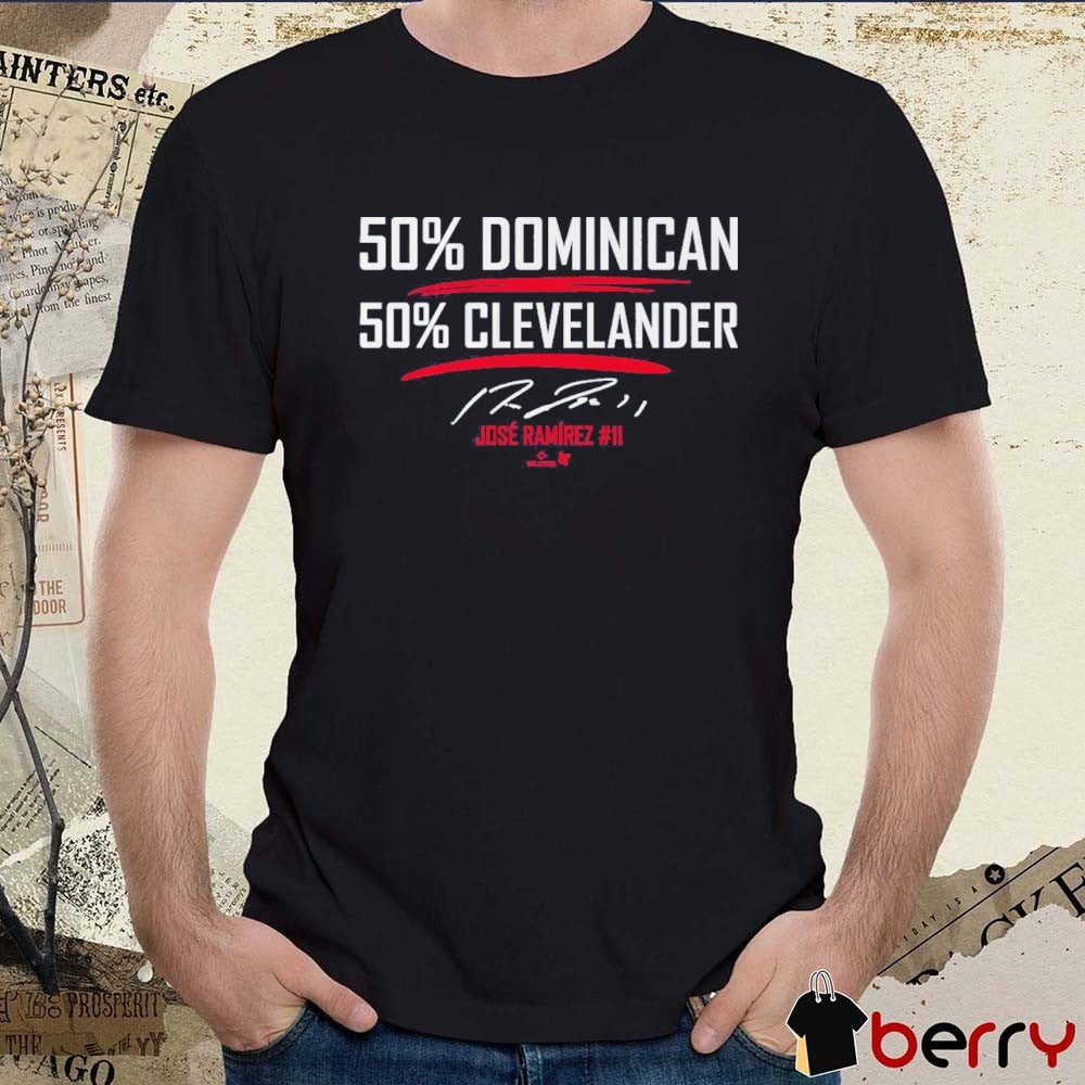 Jose Ramirez 50% Dominican-50% Clevelander Cleveland Guardians Signature t-shirt