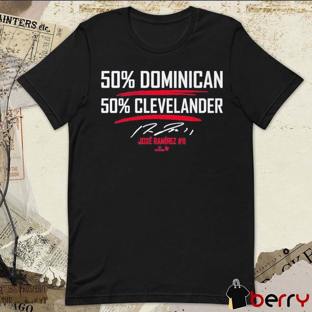 Jose Ramirez 50% Dominican-50% Clevelander Cleveland Guardians Signature t-shirt