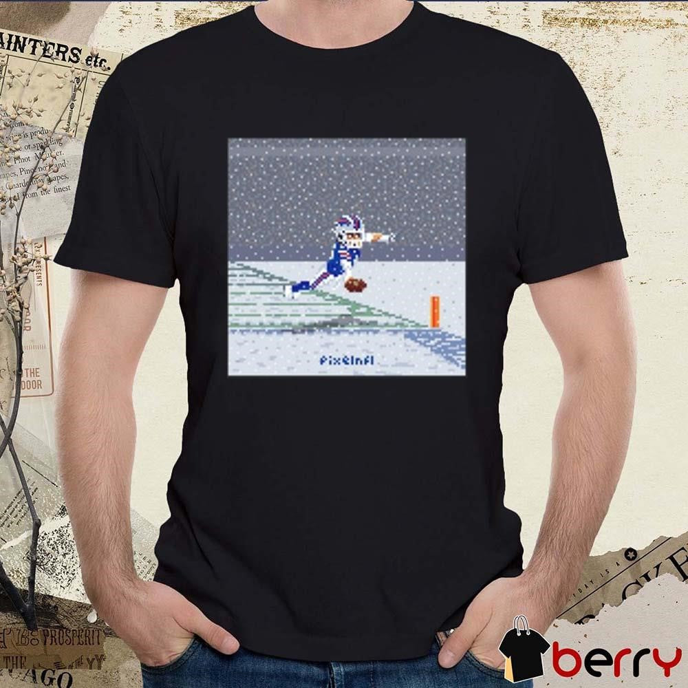 Josh Allen Flying Touchdown Snow Pixel Buffalo Bills NFL t-shirt