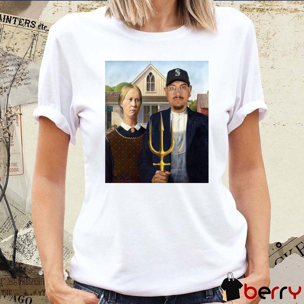 Josh Naylor Seattle Mariners 1930 American Gothic By Grant Wood Parody Art t-shirt