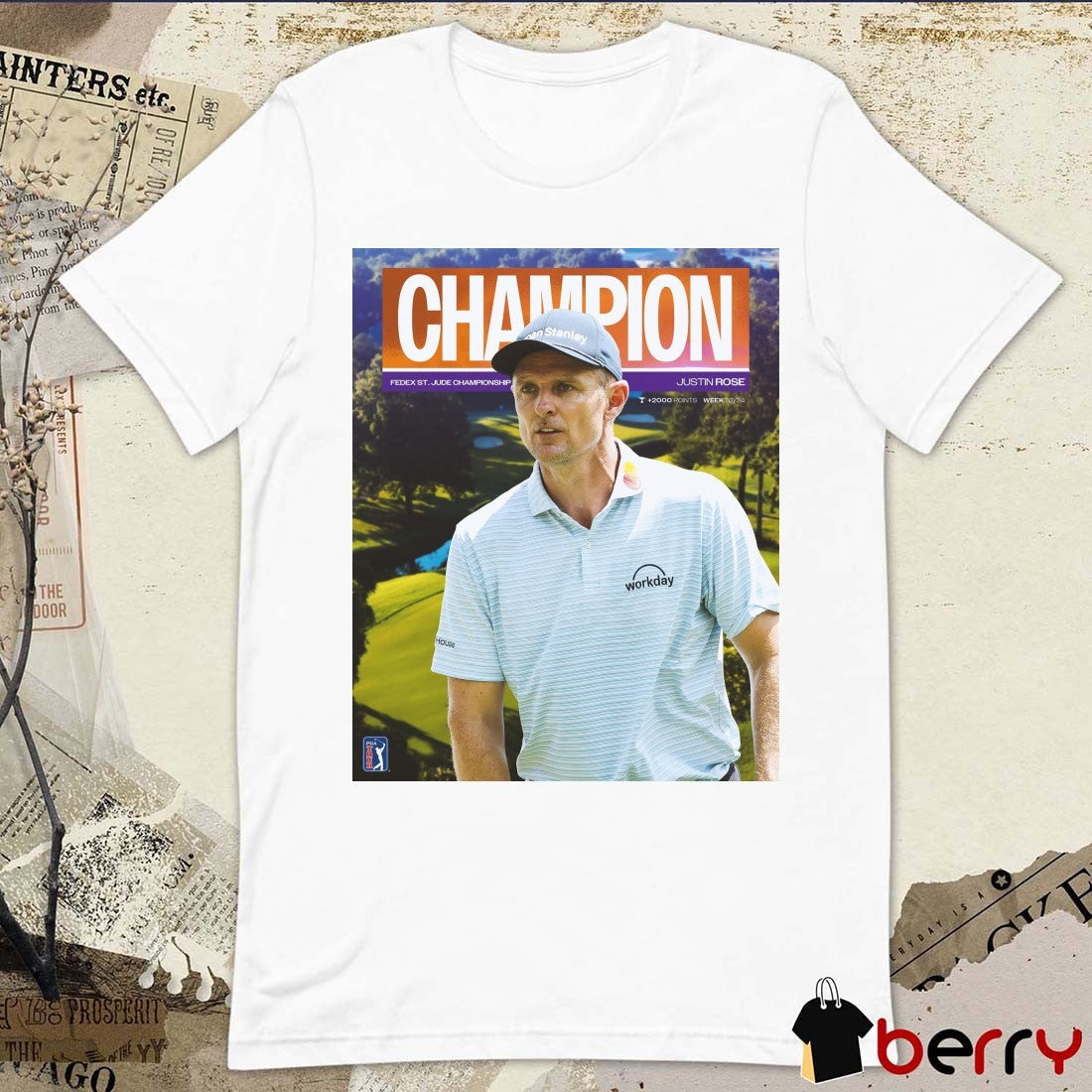 Justin Rose at the 2025 FedEx St. Jude Championship PGA Tour 2025 Poster t-shirt