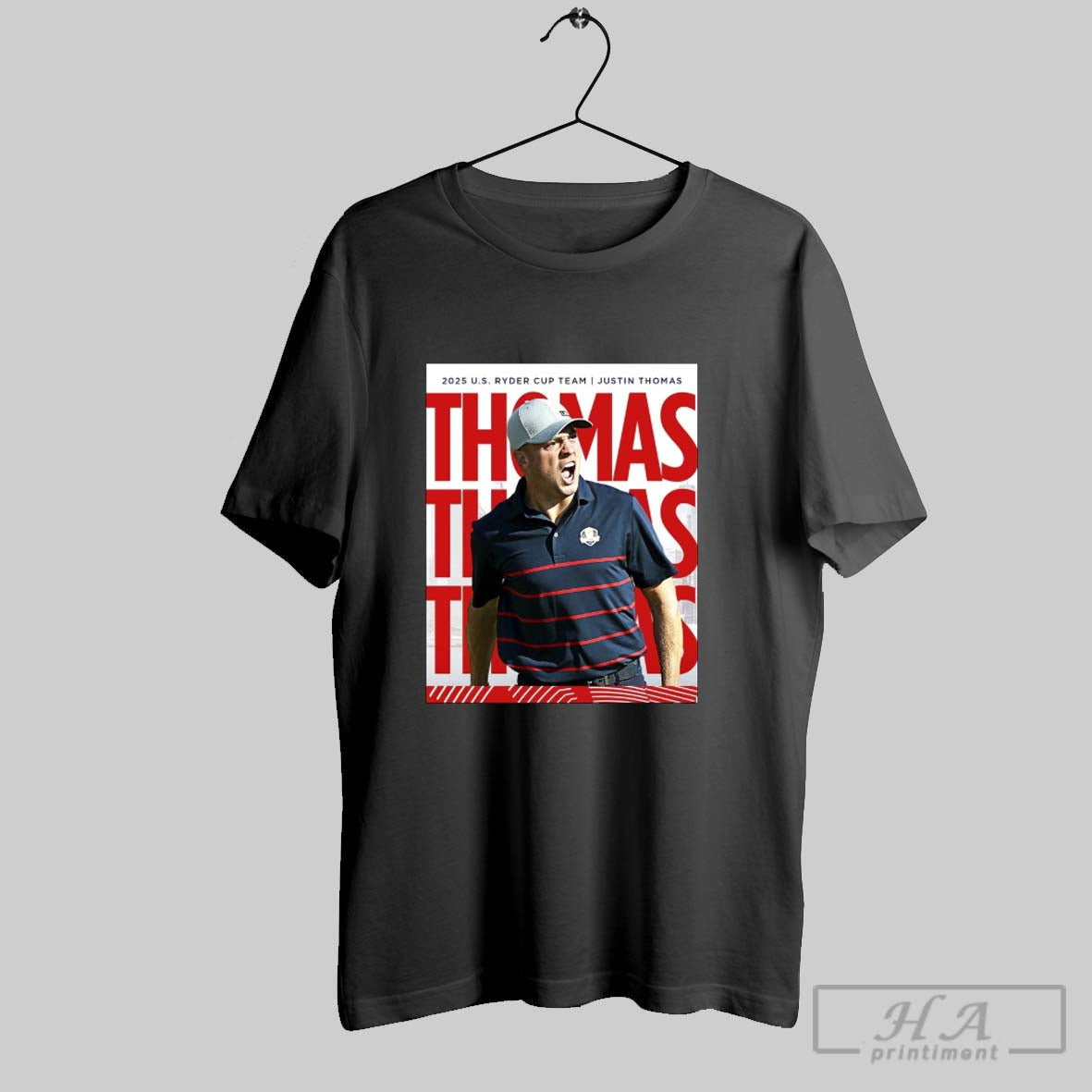 Official Justin Thomas 2025 Us Ryder Cup Team Red White And Blue Poster