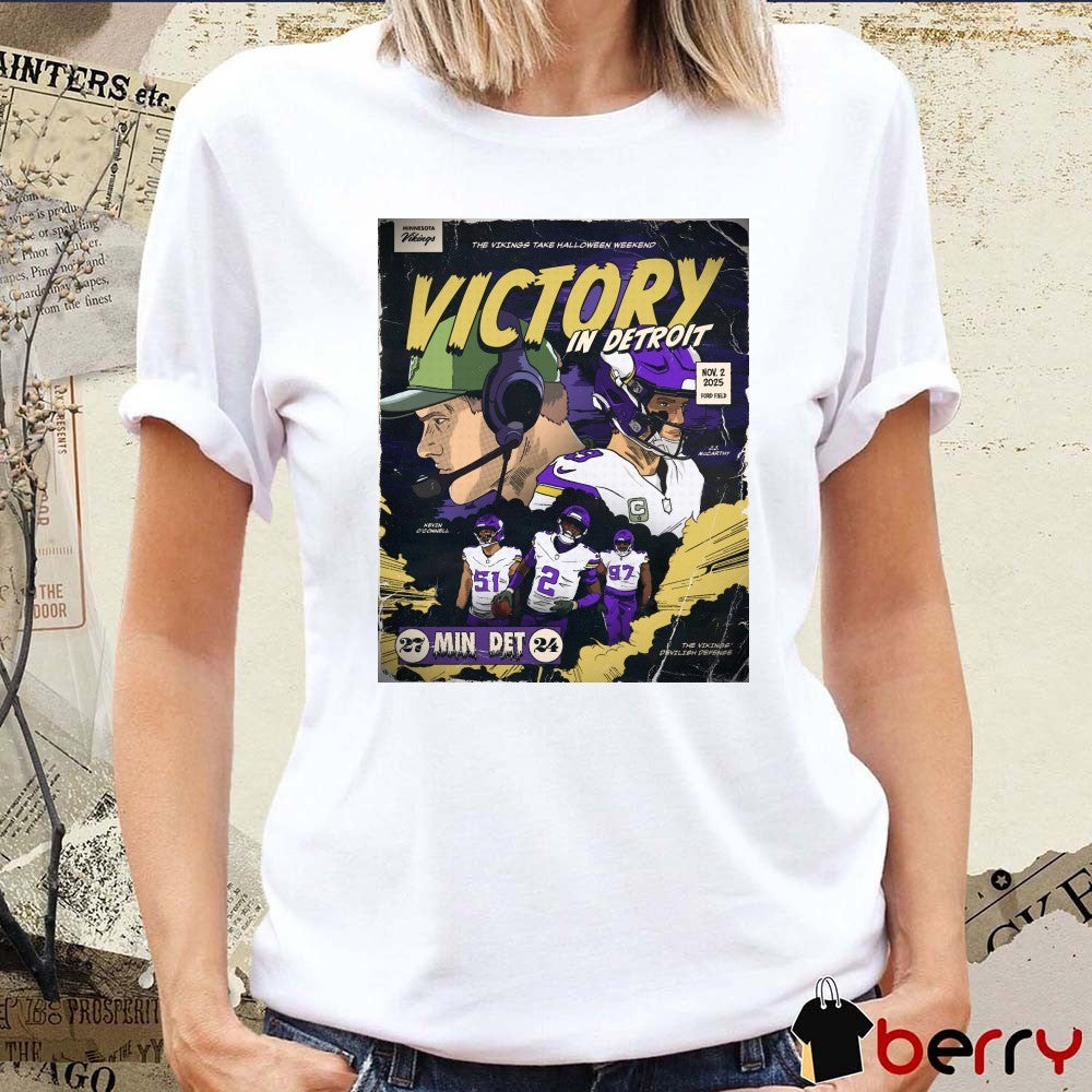 Kevin O’Connell Minnesota Vikings Vs Detroit Lions Victory In Detroit November 2 2025 Ford Field Poster t-shirt