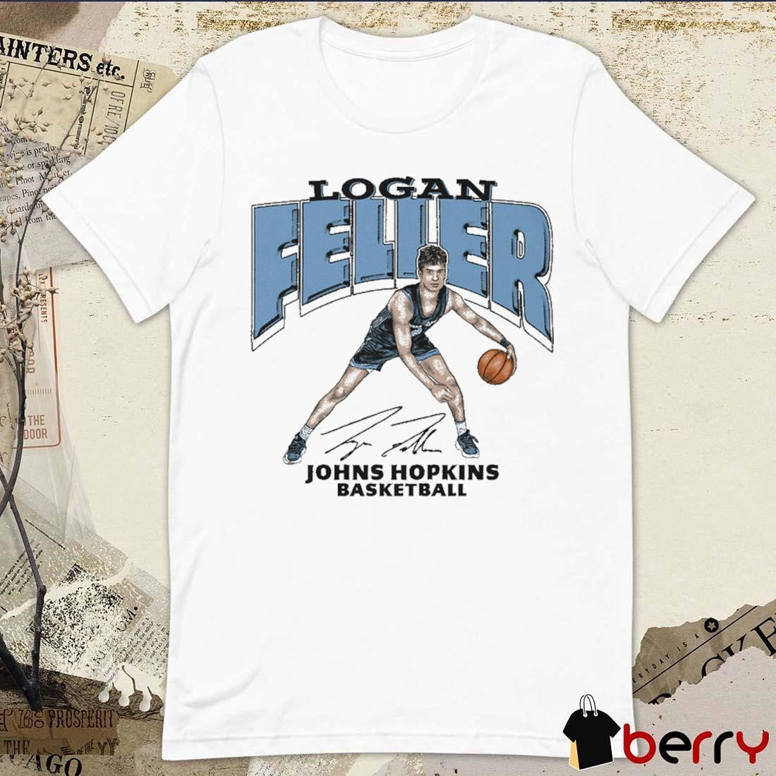 Logan Feller Johns Hopkins Basketball Cartoon Signature t-shirt