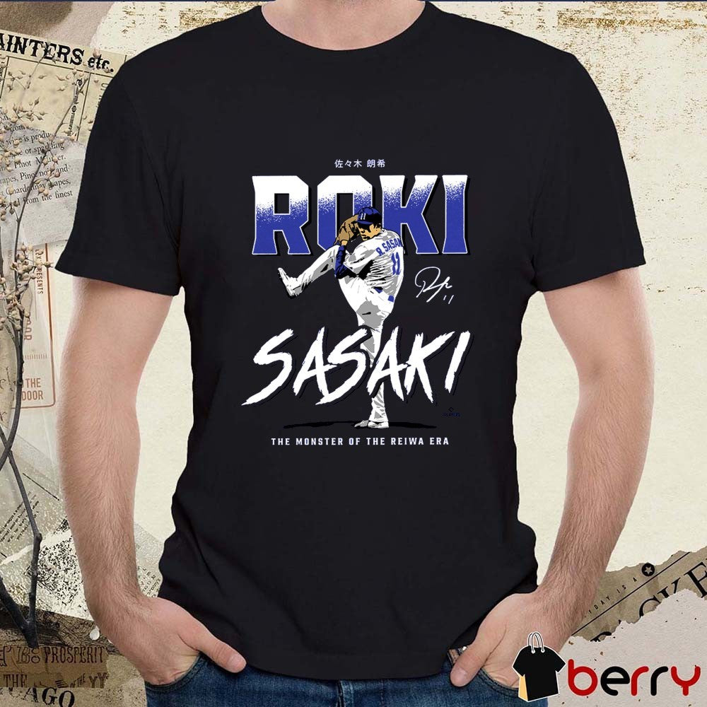 Los Angeles Dodgers Roki Sasaki Monster of the Reiwa Era MLB Baseball Signature Painting t-shirt