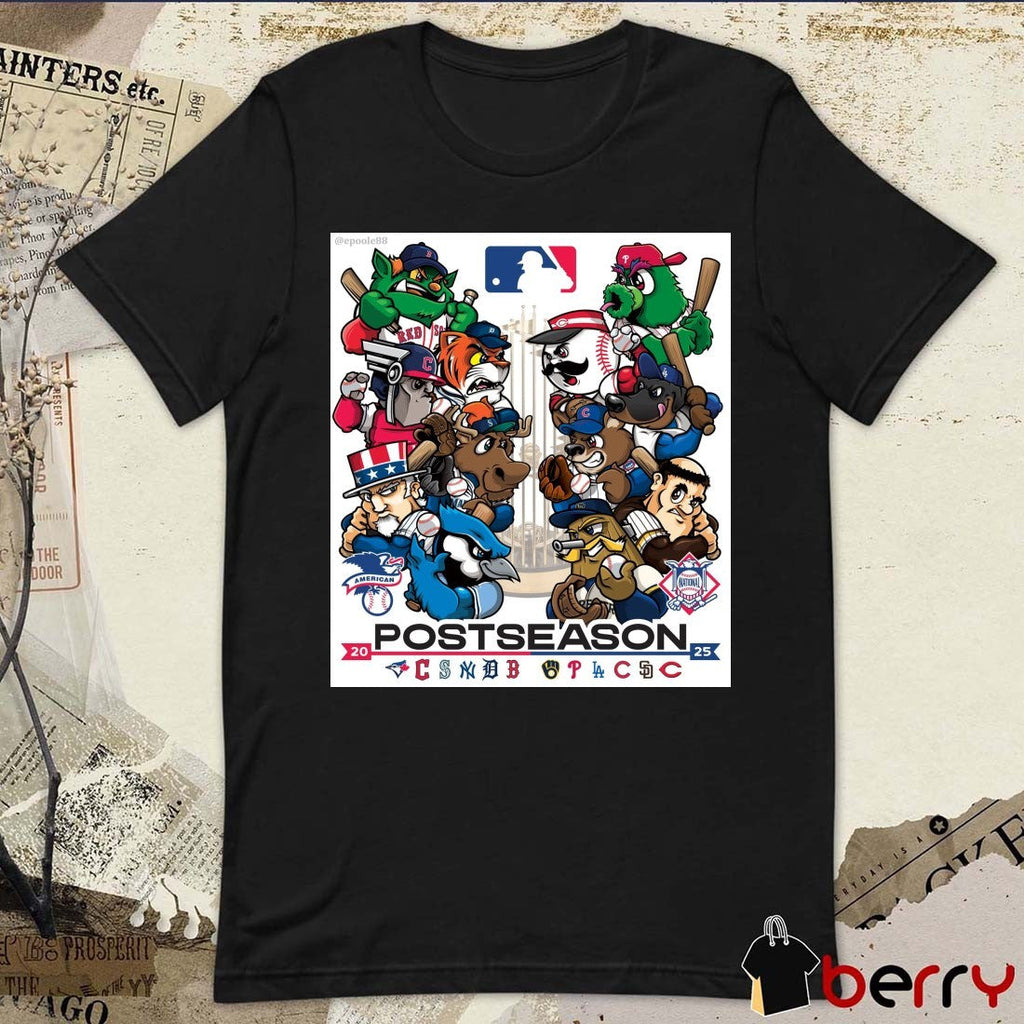 MLB 2025 Postseason Logos Mascot Teams American League and National League Playoffs Poster t-shirt