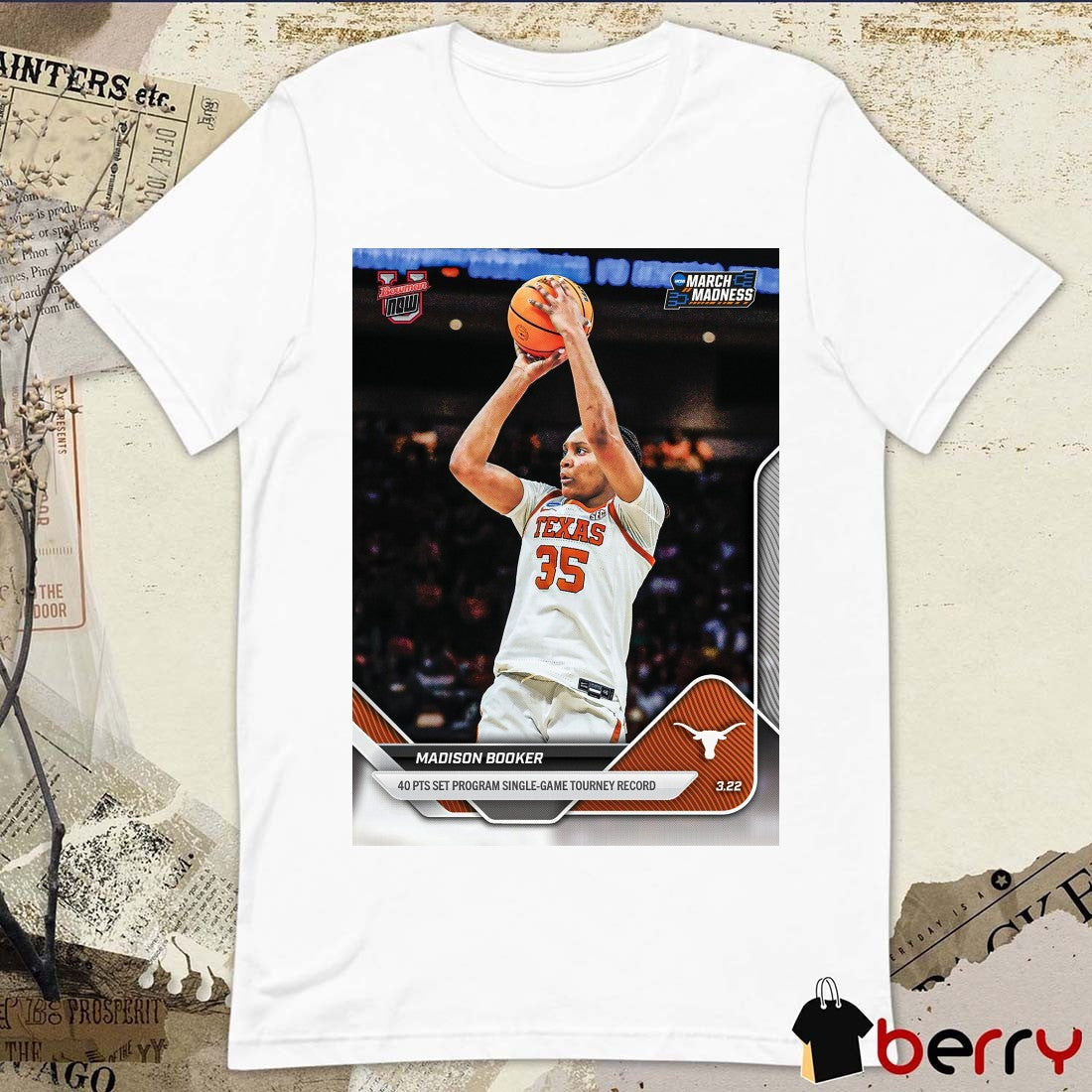 Madison Booker 40pts Set Program Single-Game Tourney Record 2025-26 Bowman U NOW Basketball Card t-shirt