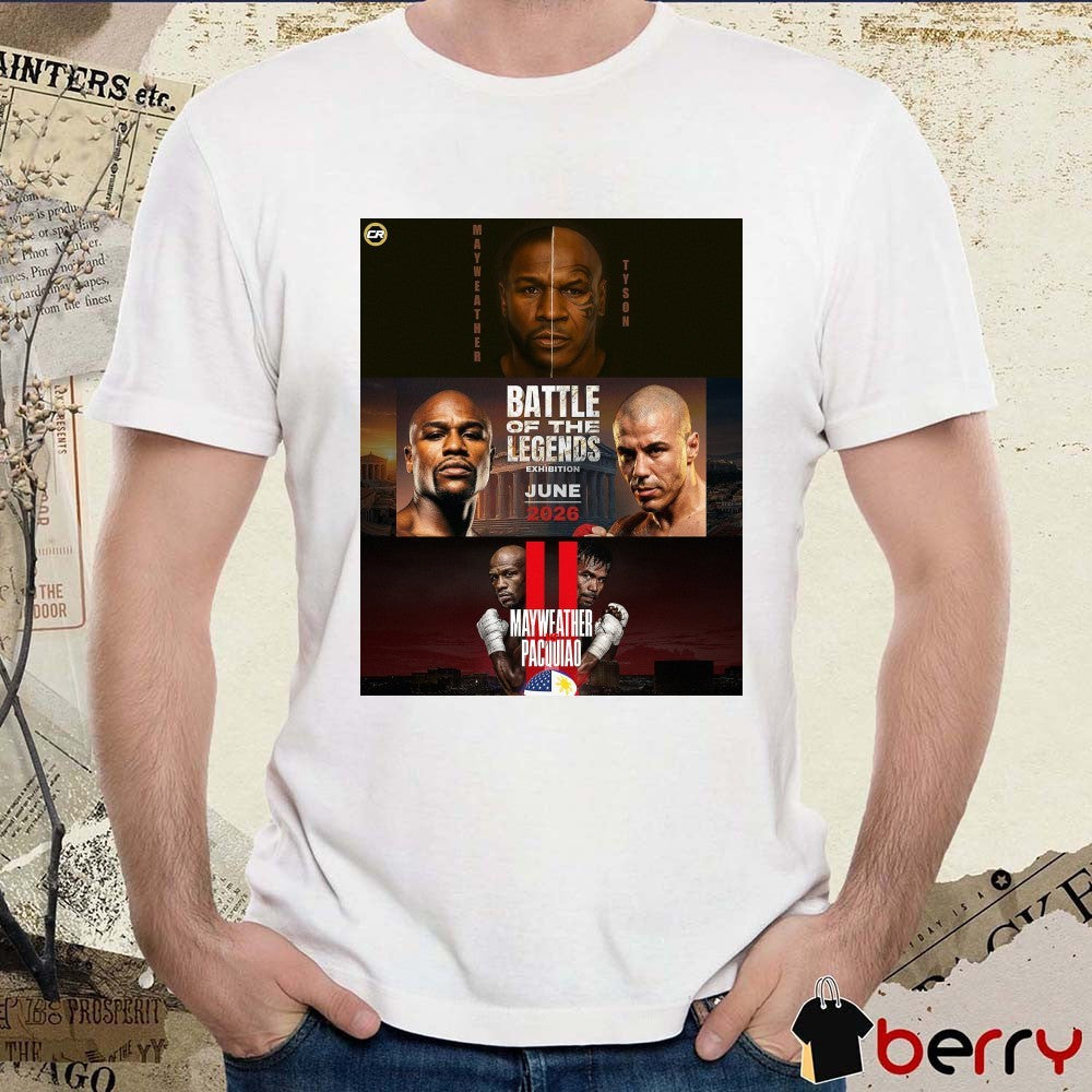 Mayweather Vs Tyson Vs Pacquiao Battle Of The Legends Exhibition June 2026 Poster t-shirt