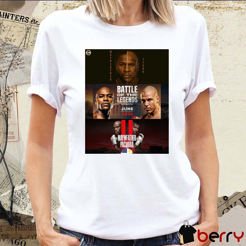 Mayweather Vs Tyson Vs Pacquiao Battle Of The Legends Exhibition June 2026 Poster t-shirt