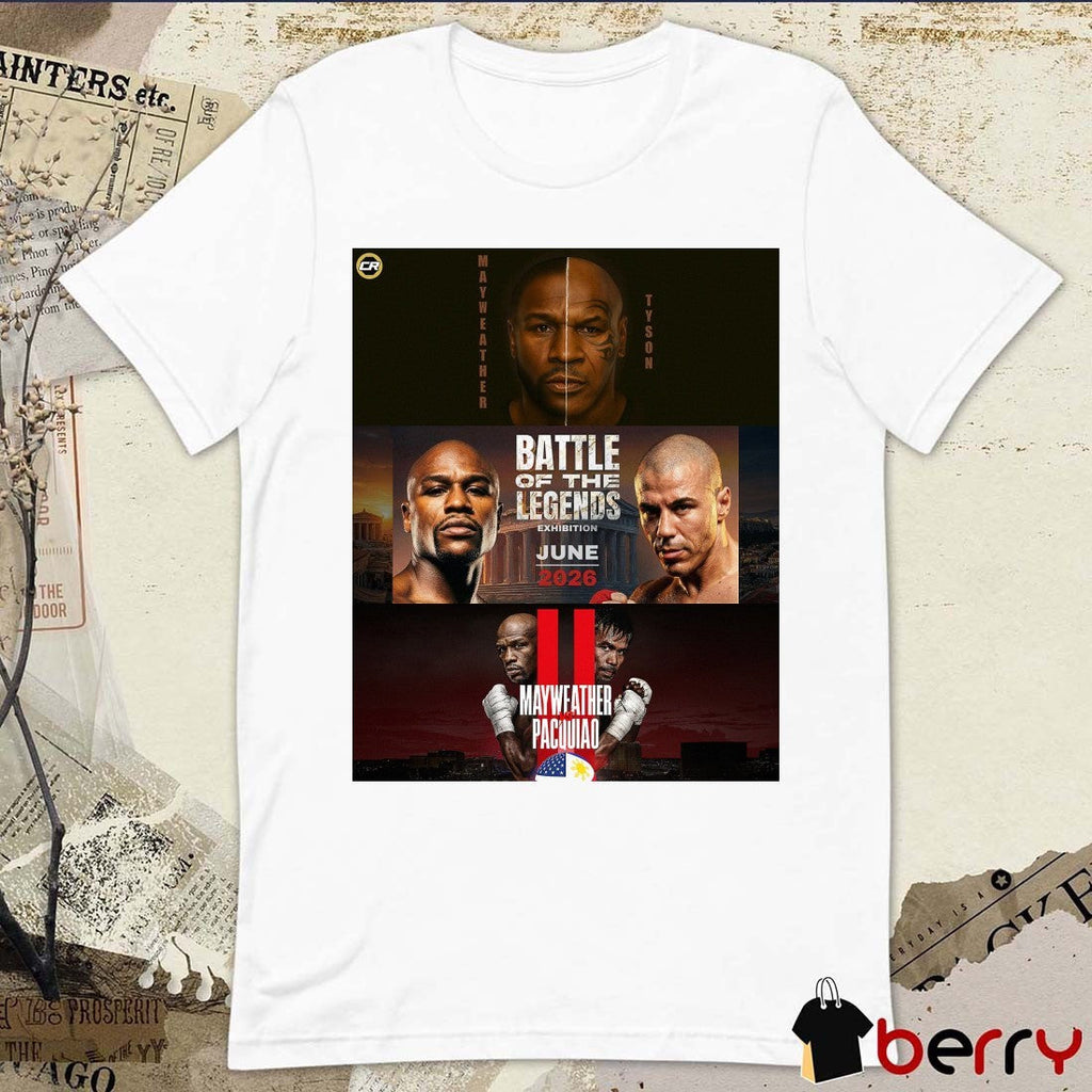 Mayweather Vs Tyson Vs Pacquiao Battle Of The Legends Exhibition June 2026 Poster t-shirt