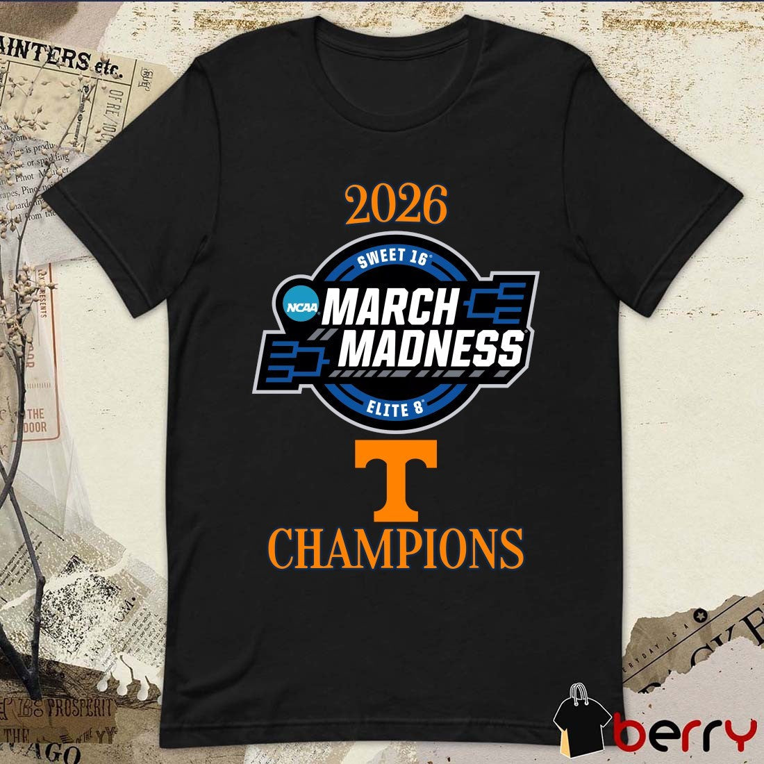 Men’s Tennessee Volunteers 2026 NCAA March Madness Sweet 16 Elite 8 Champions Logo t-shirt