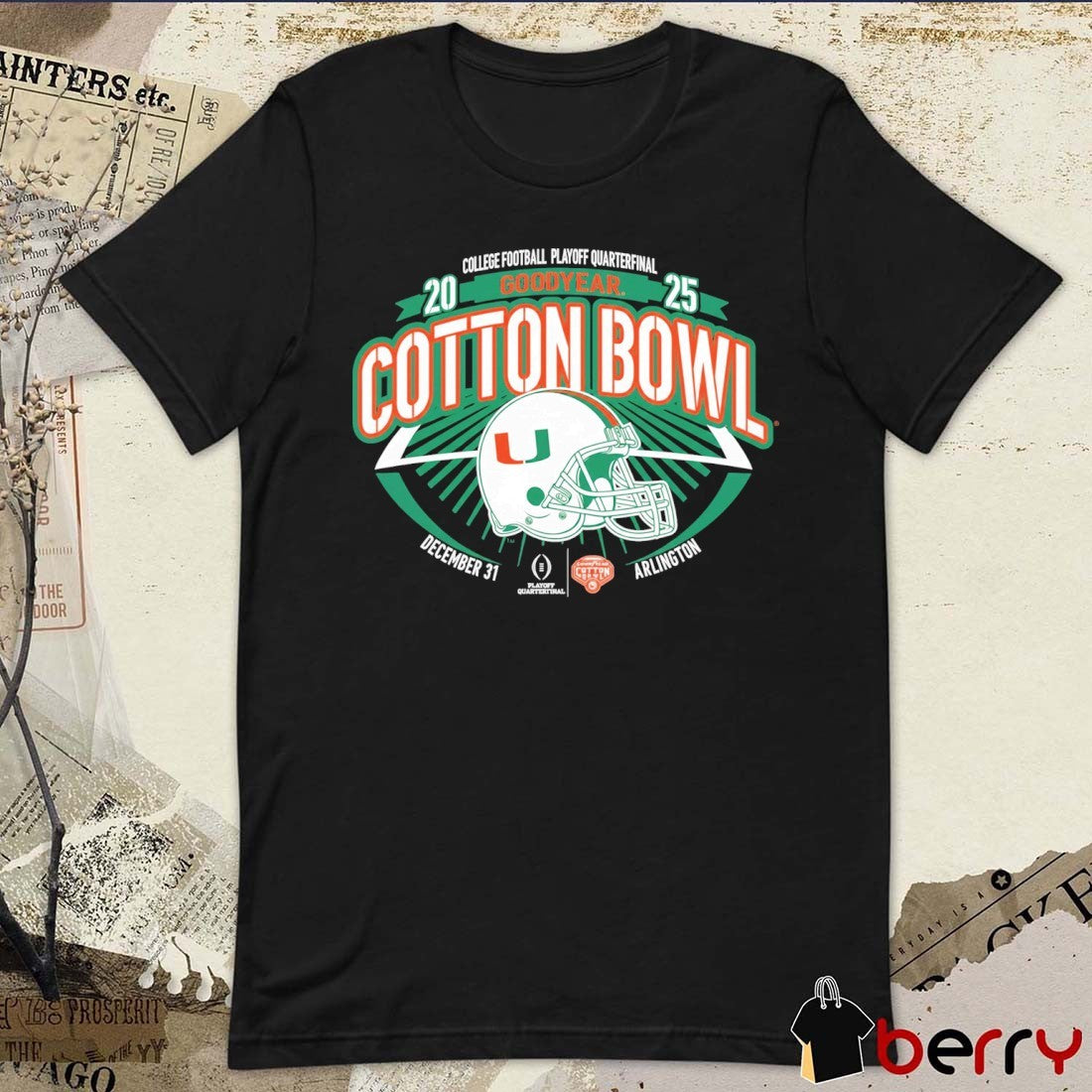 Miami Hurricanes 2025 College Football Playoff Quarterfinal Goodyear Cotton Bowl December 31 Arlington Retro t-shirt