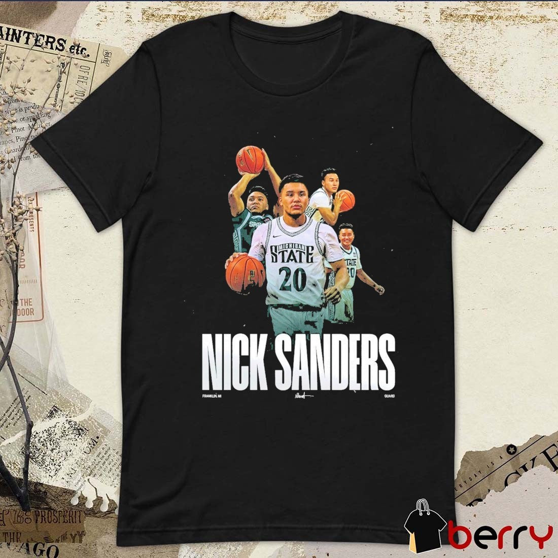 Michigan State Men’s Basketball Nick Sanders Signature Franklin, MI Guard t-shirt