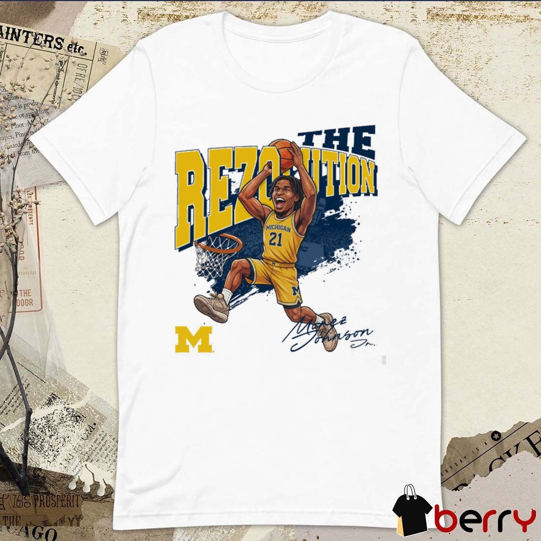 Michigan Wolverines Basketball Morez Johnson Jr. The Rezolution Caricature Signature t-shirt