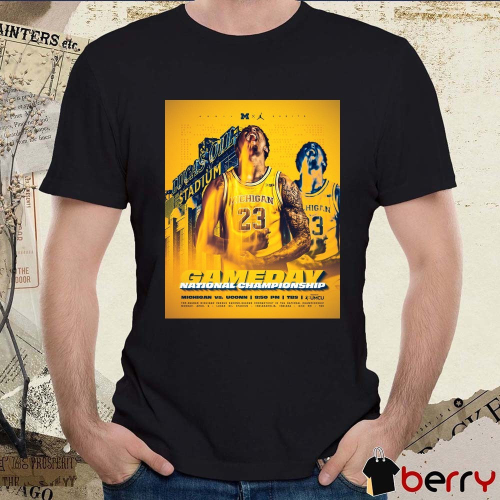 Michigan Wolverines Men’s Basketball 2026 NCAA National Championship Gameday Lucas Oil Stadium Poster t-shirt