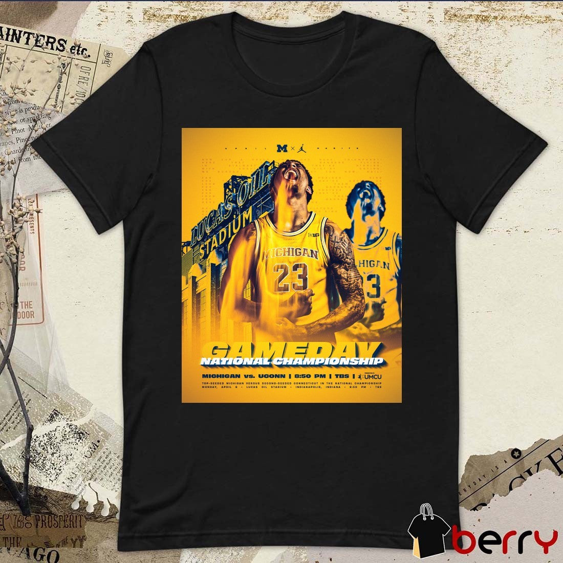 Michigan Wolverines Men’s Basketball 2026 NCAA National Championship Gameday Lucas Oil Stadium Poster t-shirt