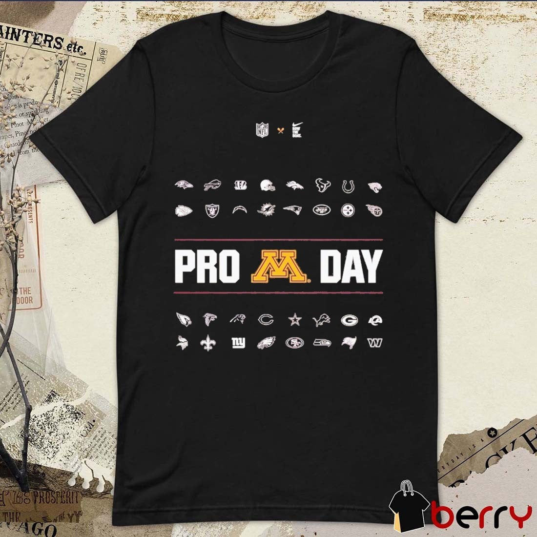 Minnesota Golden Gophers Football Pro Day 32 NFL Teams Logos t-shirt