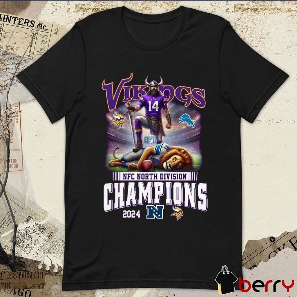Minnesota Vikings Vs Detroit Lions 2024 NFC North Division Champions Celebration Mascot t-shirt