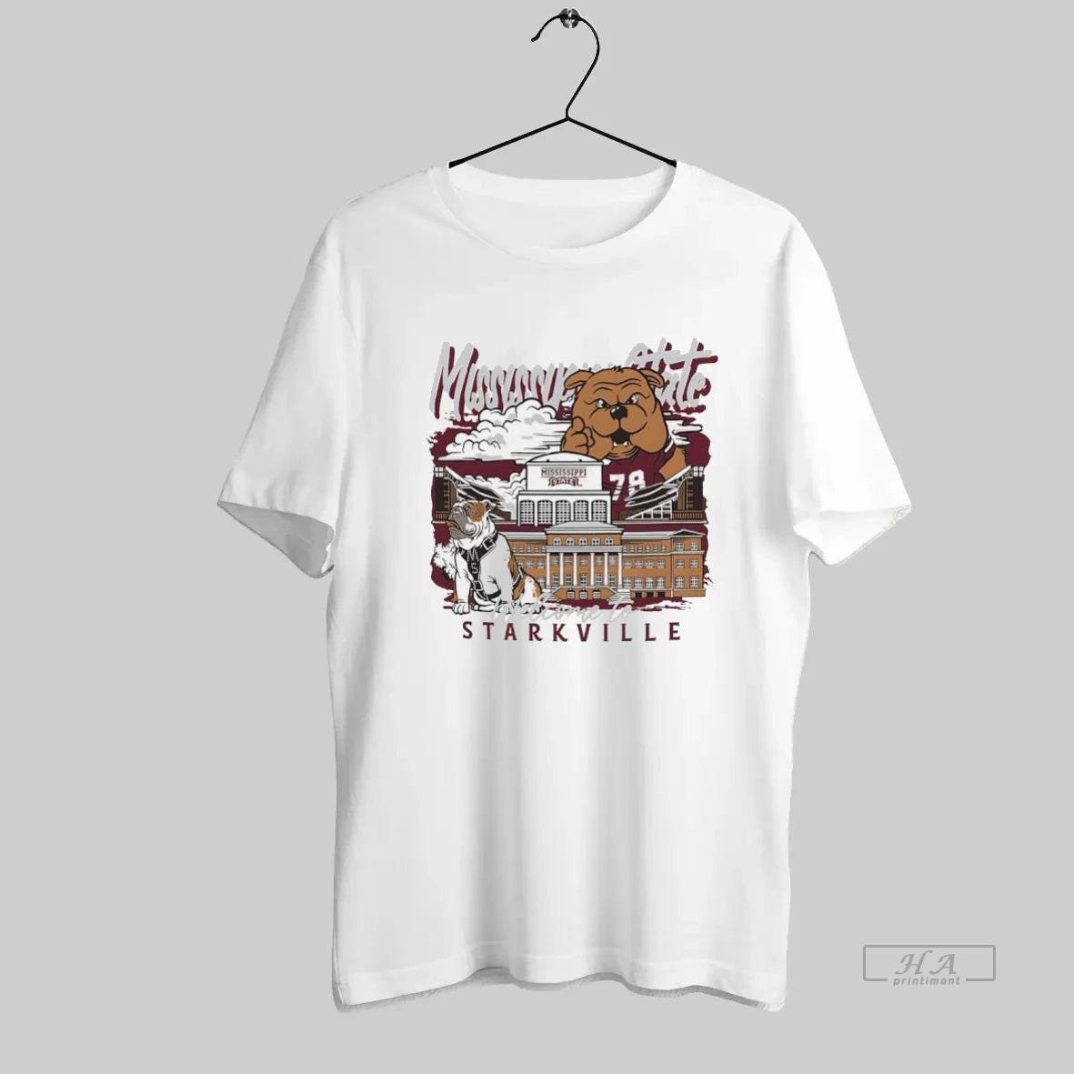 Official Mississippi State Bulldogs Football Welcome To Starkville Hand Drawn Campus Masot