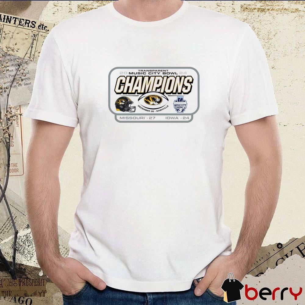 Missouri Tigers vs Iowa Hawkeyes 27 – 24 Score 2024 Transperfect Music City Bowl Champs December 30 Nashville t-shirt