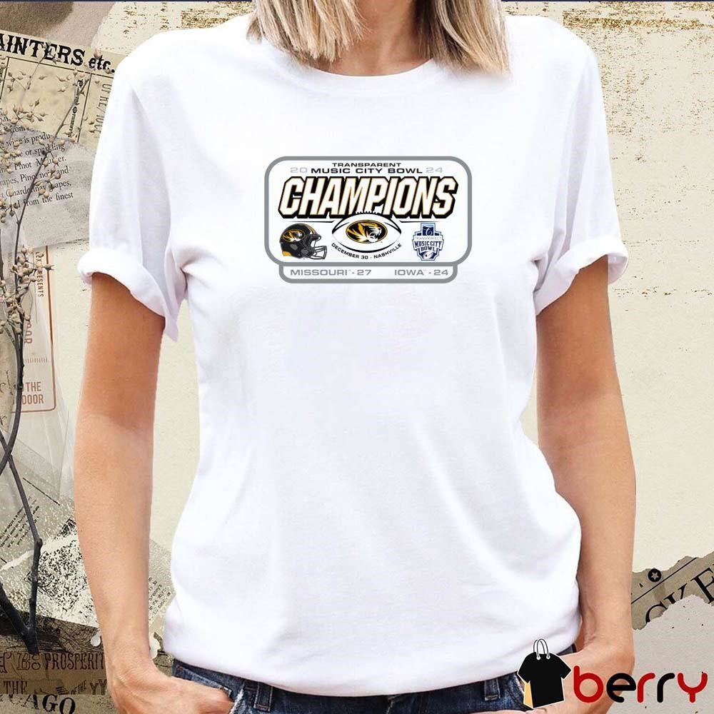 Missouri Tigers vs Iowa Hawkeyes 27 – 24 Score 2024 Transperfect Music City Bowl Champs December 30 Nashville t-shirt