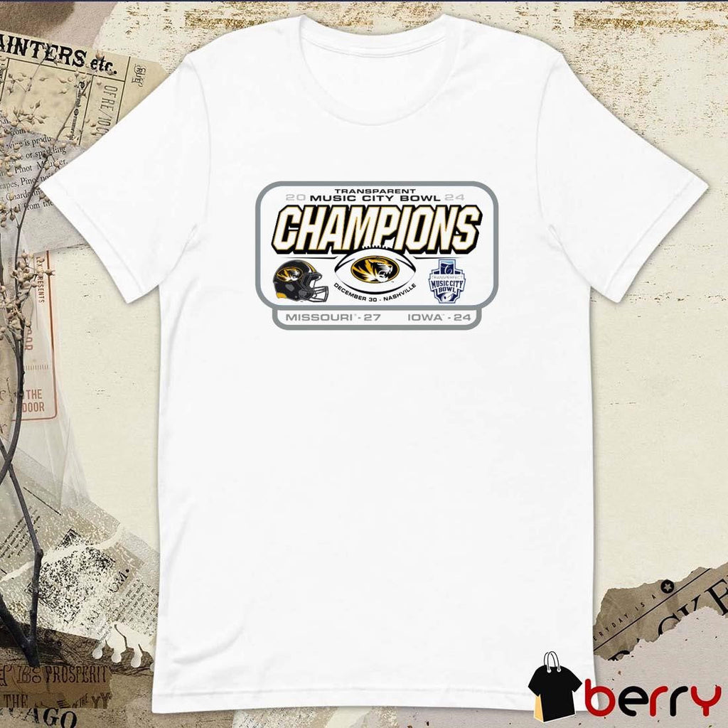 Missouri Tigers vs Iowa Hawkeyes 27 – 24 Score 2024 Transperfect Music City Bowl Champs December 30 Nashville t-shirt