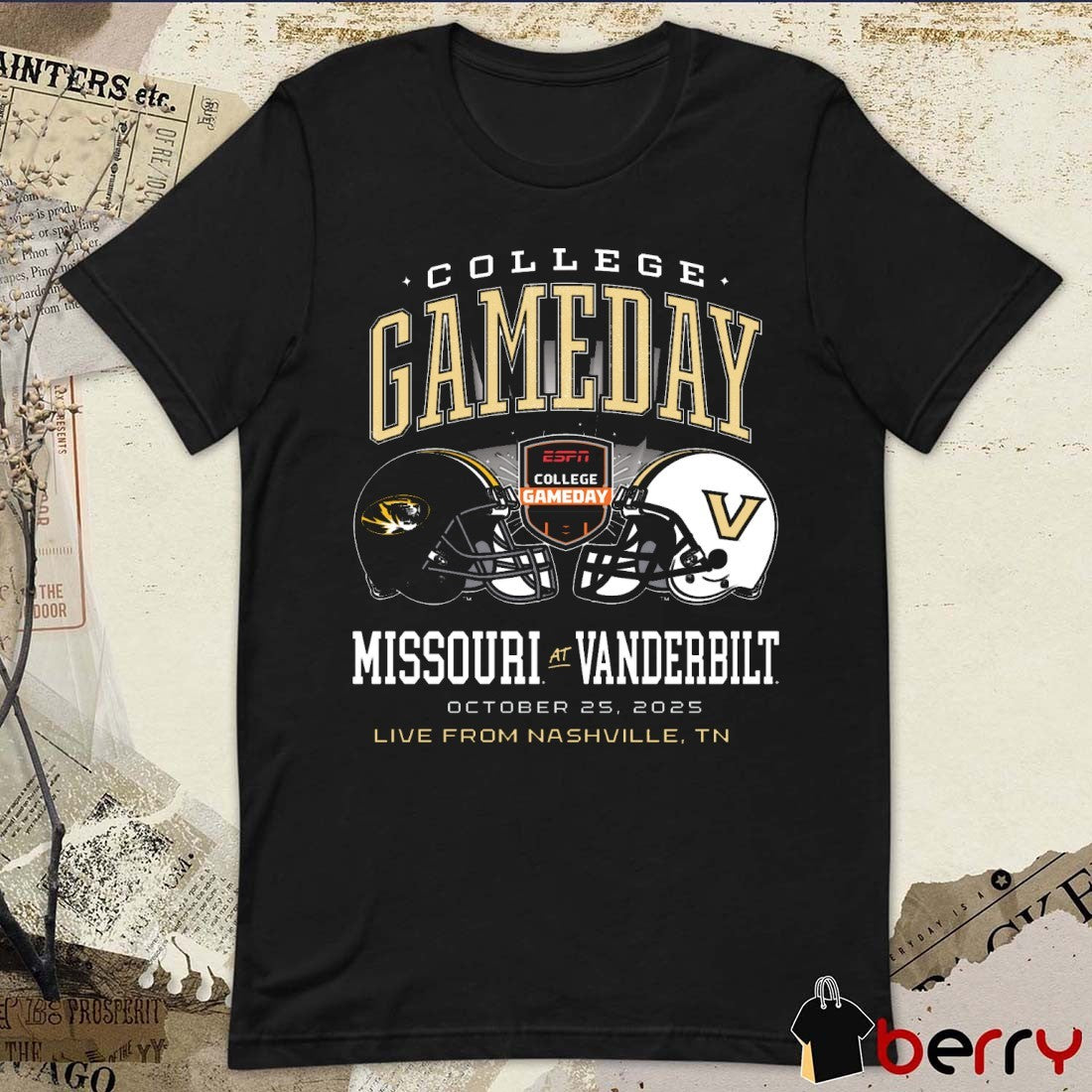 Missouri Tigers vs. Vanderbilt Commodore ESPN College GameDay Nashville TN October 25 2025 Helmet t-shirt