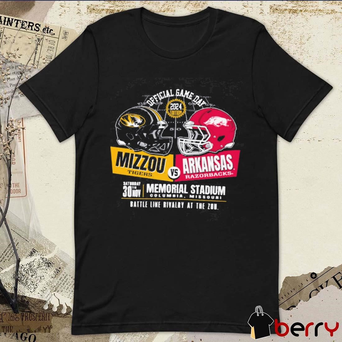 Mizzou Tigers Champion 2024 MU vs Arkansas Razorbacks Game Day Battle Line Rivalry At The Zoo Memorial Stadium t-shirt
