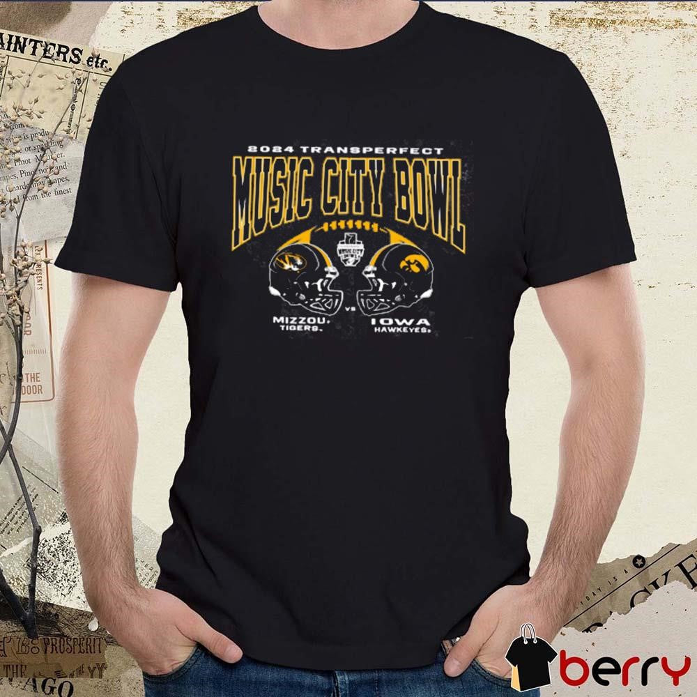 Mizzou Tigers Vs Iowa Hawkeyes 2024 Transperfect Champion Music City Bowl Dueling Helmet t-shirt