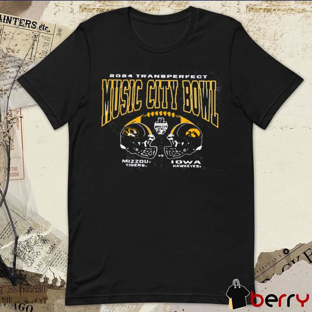 Mizzou Tigers Vs Iowa Hawkeyes 2024 Transperfect Champion Music City Bowl Dueling Helmet t-shirt