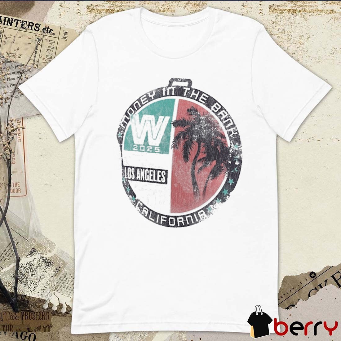 Money in the Bank 2025 Los Angeles CA Palm Tree WWE Vintage t-shirt