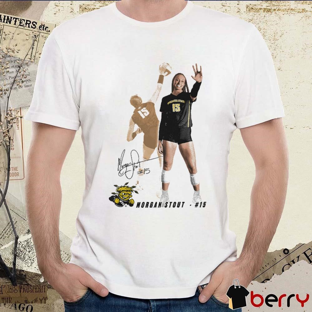 Morgan Stout #15 Wichita State Portrait Signature t-shirt