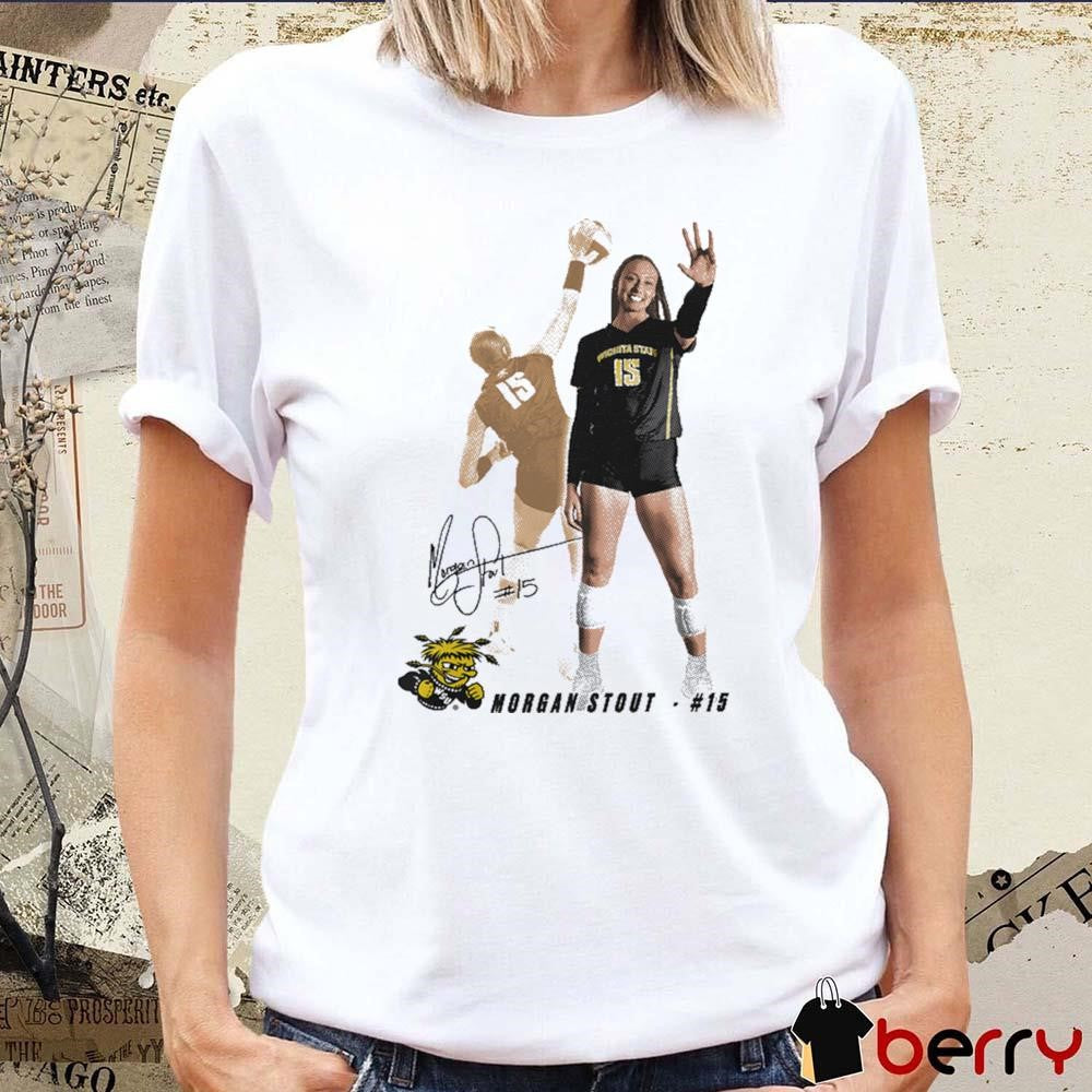 Morgan Stout #15 Wichita State Portrait Signature t-shirt