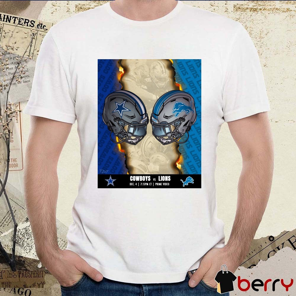 NFL Game Dallas Cowboys Vs Detroit Lions December 4, 2025 Helmets Poster t-shirt