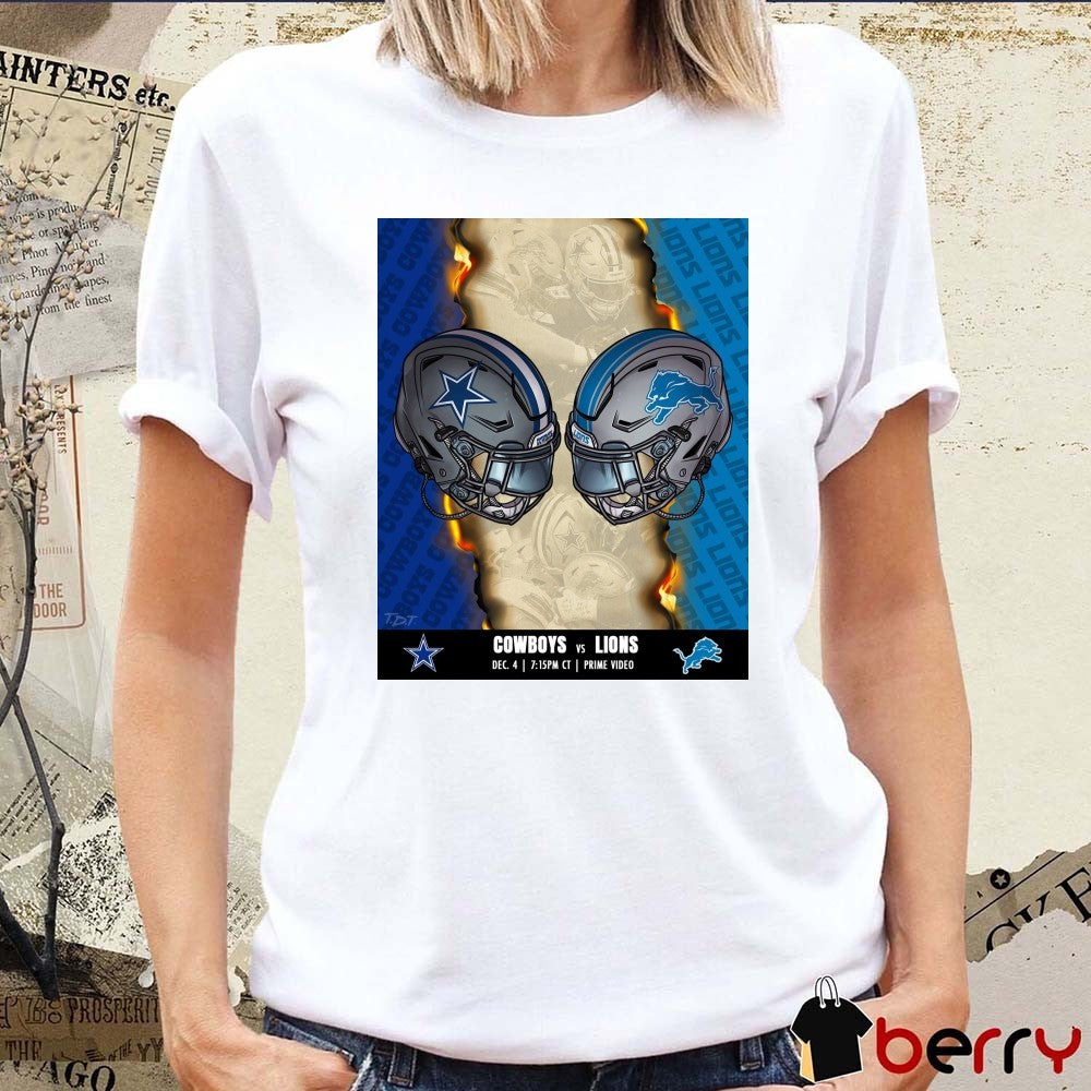 NFL Game Dallas Cowboys Vs Detroit Lions December 4, 2025 Helmets Poster t-shirt