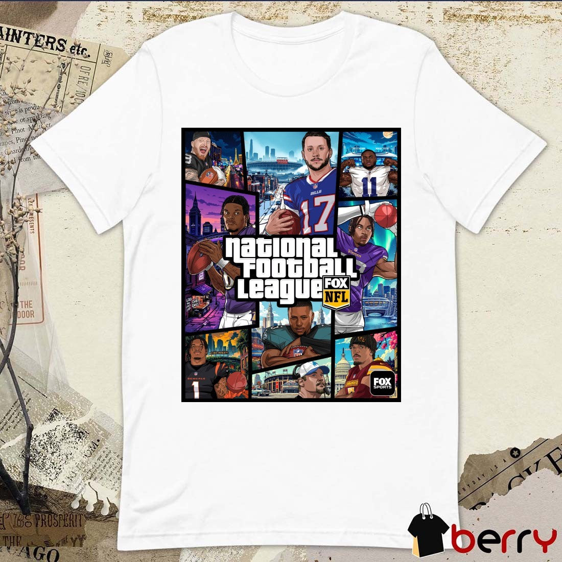 National Football League FOX NFL Maxx Crosby Josh Allen Micah Parsons Lamar Jackson Justin Jefferson Poster t-shirt