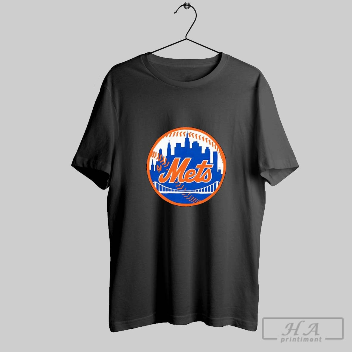 Official New York Mets Skyline Baseball Logo Sports Fan Posters Black