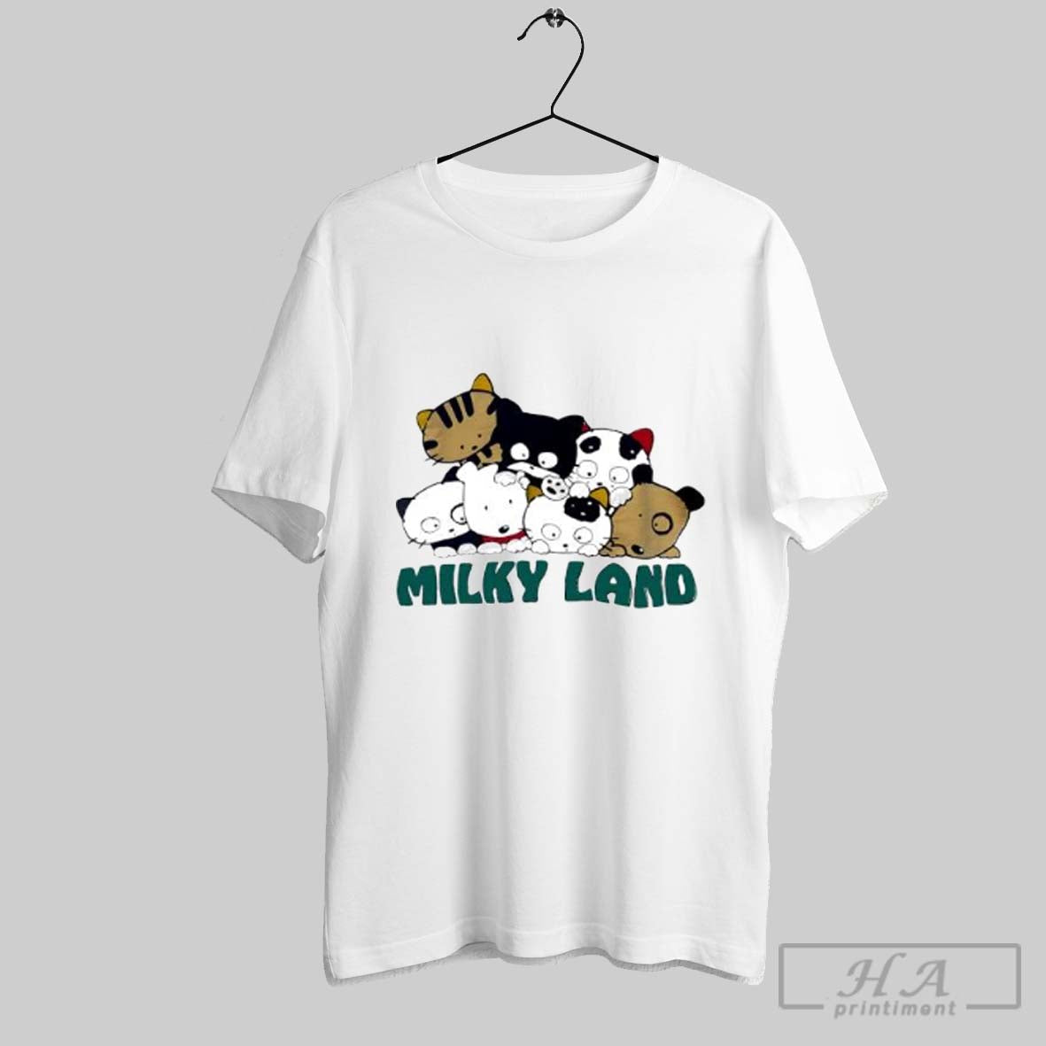 Official Nice Milky Land Cat And Dog Group Posters White