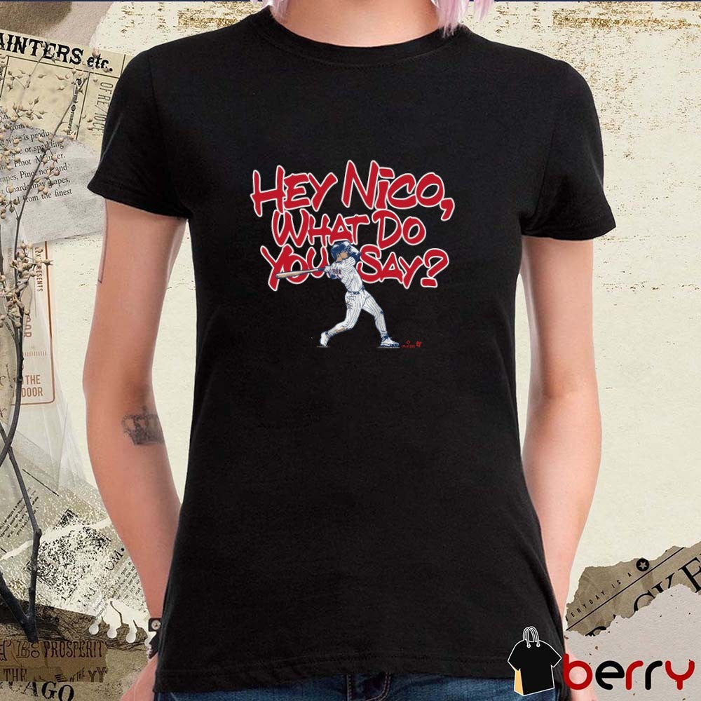 Nico Hoerner Hey Nico What Do You Say Chicago Cubs MLB t-shirt