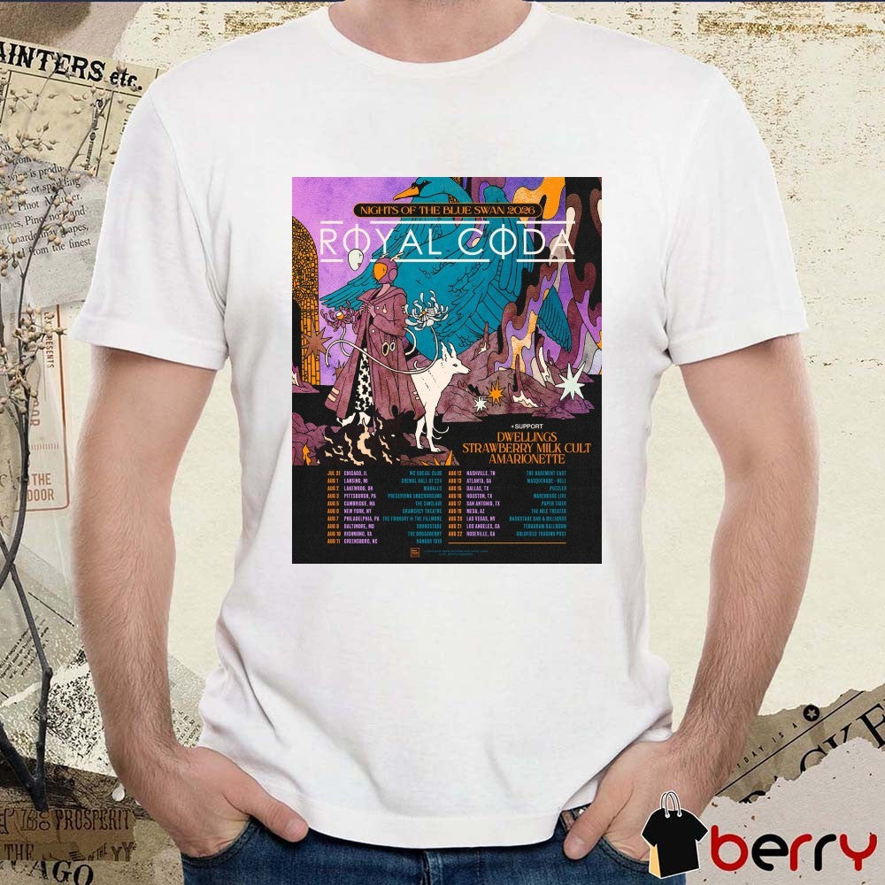 Nights of the Blue Swan 2026 Royal Coda July 31 in Chicago, IL – August 22 Roseville, CA Poster t-shirt