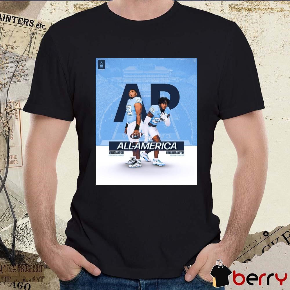 North Carolina Tar Heels All-American Willie Lampkin First Team Guard And Omarion Hampton Second Team RB Poster t-shirt