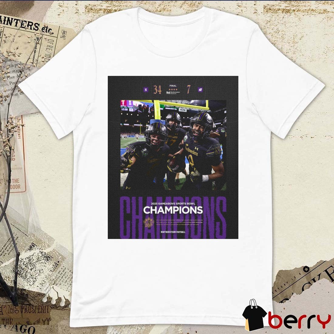 Northwestern Wildcats 34 – 7 Central Michigan 2025 GameAbove Sports Bowl Champions Poster t-shirt